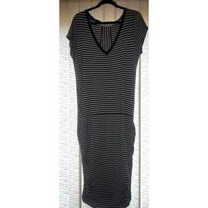 Athleta Topanga Gray Striped Ruched Sides Short Sleeve T-Shirt Dress Size XLT